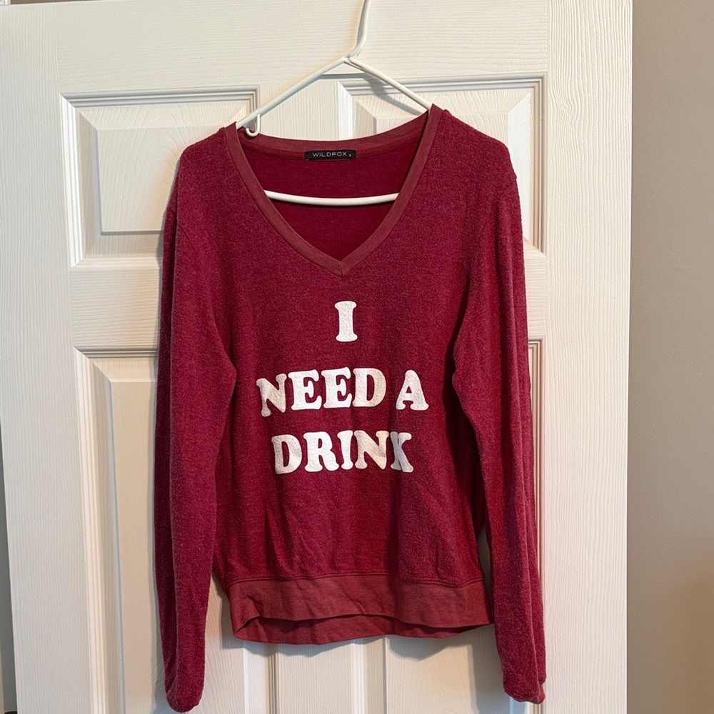 Wildfox Burgundy V-Neck Sweatshirt